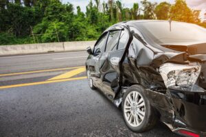 car with side heavily damaged